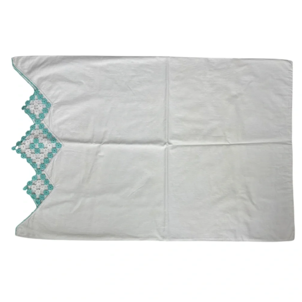 Vintage Pillowcase Hand Crocheted Lace Trim Handmade Hand Crafted Cotton Linen